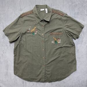 Vintage Cabin Creek Linen Blend Safari Shirt with Leopard Embroidery Size 3x